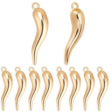 Imagem de Beebeecraft 1 caixa, 10 peças, berloques de chifre, banhado a ouro 18 K, cornicello, cornicello, pimenta, em forma de pimenta, boa sorte para brincos, colares, joias, 20x5.5x4.5mm