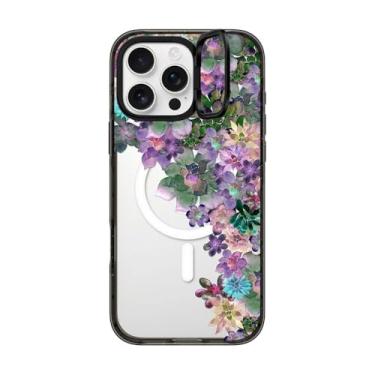 Imagem de CASETiFY Capa com suporte de anel de impacto para iPhone 16 Pro Max [suporte/2 m. 3 x proteção contra quedas de grau militar/compatível com Magsafe] - My Succulent Garden - preto transparente