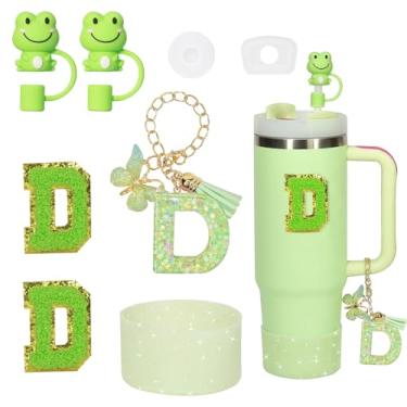 Imagem de Liangang Conjunto de 8 peças de acessórios de copo verde para Stanley 850 g 1,134 g, incluindo bota, tampa à prova de derramamento, 2 peças de capa de canudo Stanley e 2 peças de letras adesivas