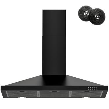 Imagem de FIREGAS Exaustor Preto De 36 Polegadas Com Duto Conversível Sem Duto, Exaustor De Parede Estilo Chaminé Sobre Fogão, Exaustor De 3 Velocidades, Luzes Led