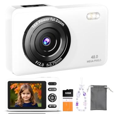 Imagem de Câmera digital com cartão SD de 64 GB, foco automático, câmeras de 75 MP 4K para fotografia, zoom digital de 16X, antirtrepidação, câmera infantil para iniciantes, meninos, meninas, adolescentes,