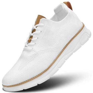 Imagem de Kundork Sapato social masculino casual confortável para caminhada, malha leve, respirável, Branco, 38