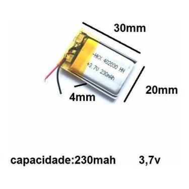 Imagem de 1 Peça 402030 230mah 3,7v Com 2 Fios 4mm X 20mm X 30mm - KMIG