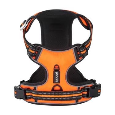 Imagem de Ellichom Peitoral para cães sem puxar com 3 fivelas de encaixe, colete refletivo e ajustável macio acolchoado para cães pequenos, médios e grandes (grande, laranja)