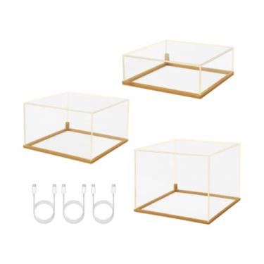 Imagem de Amagogo 3pcs acrílico estampa de acrílico Risers com luzes LED com fundo oco Cubo de cubo Stands para estatuetas colecionáveis ​​brinquedos , Claro