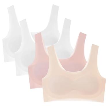 Imagem de Amuhou Sutiã esportivo sem costura com enchimento removível para meninas adolescentes, Rosa, nude, branco, branco, 12-14 Anos