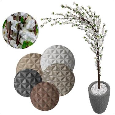 Imagem de Cerejeira Árvore Curvada Branca Artificial com Vaso Decorativo - Flor 