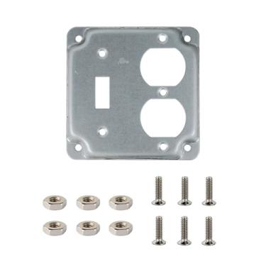Imagem de Capa de caixa elétrica quadrada de 10 cm, interruptor de alternância e tampa de caixa elétrica de receptáculo duplex, para receptáculo de metal de 10 x 10 cm, caixa de tomada elétrica, 2 peças.