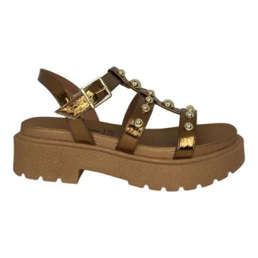 Imagem de Sandália Papete Tratorada Fashion Estilosa Vizzano Feminina, Bronze, 3