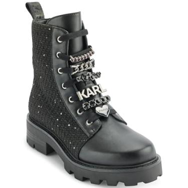 Imagem de KARL LAGERFELD Bota de combate feminina para uso diário Mela para clima frio, Preto/prata, 38