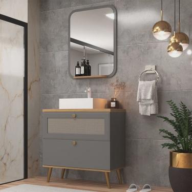 Imagem de Gabinete de Banheiro 80cm com Cuba e Espelho Ref 800