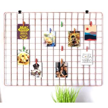 Imagem de Painel de Fotos Memory Board Rose Gold 60x80 com Prendedores e Clips Adesivos