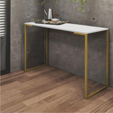 Imagem de Mesa Escrivaninha Escritório Aparador e Home Office Stan Industrial Ferro Dourado Tampo mdf Branco - Ahazzo Móveis