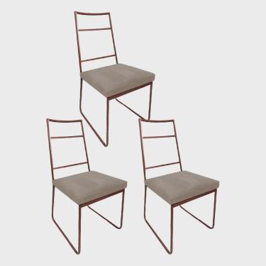 Imagem de Kit 03 Cadeiras Sala de Jantar Escritório Office Stark Industrial Ferro Bronze Sintético Bege - Ahz Móveis