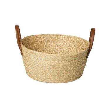 Imagem de " Cesta Organizadora em Fibra Natural Para Uso Decorativo Decoração, Em Palha Trançada 24x11 cm Estilo Rústico e Artesanal Cesto Organizador Mocca em Palha Trançada Multiuso "