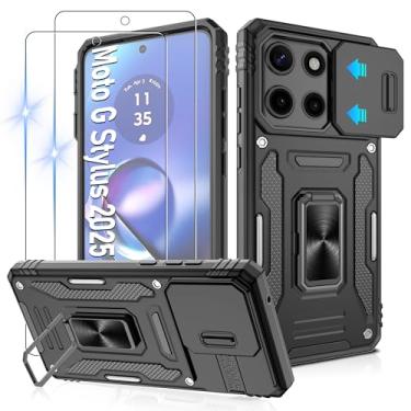 Imagem de Gritup Capa para Moto G Stylus 5G 2025 com capa de câmera deslizante | Pacote com 2 protetores de tela HD | Suporte de metal giratório de 360° | Proteção à prova de choque de grau MIL-(padrão militar