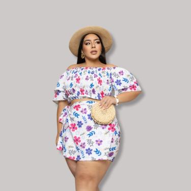 Imagem de Conjunto Plus Size Cropped Elastec + Shorts Saia 0609