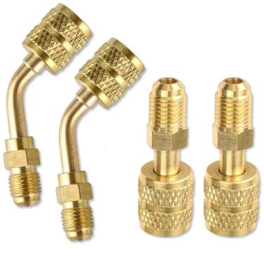 Imagem de Adaptador R410A 5/40.6 cm SAE fêmea para 1/10.2 cm SAE macho Flare R410A adaptador para mini vácuo dividido refrigerante A2l para condicionadores de ar HVAC (2 retos + 2 angulares)