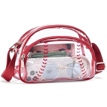 Imagem de BOSTANTEN Bolsa transparente para mulheres, aprovada por estádios, bolsas transparentes, pequena bolsa transversal moderna para shows, eventos esportivos, Zb01-vermelho, 8.86" x 2.6" x 6.3"