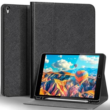 Imagem de Gexmil Capa de couro para iPad Air de 10,5 polegadas (3ª geração de 2019), iPad Pro de 10,5 polegadas (2017), com suporte para Apple Pencil integrado, capa fólio de couro bovino premium, estampa de