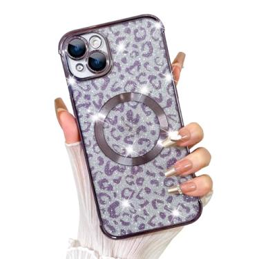 Imagem de Fiyart Capa projetada para iPhone 14, compatível com MagSafe Cheetah Print Plating Camera Protection Clear Phone Case, estampa de leopardo com glitter magnético para mulheres e meninas capa de