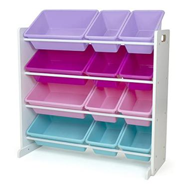 Imagem de Humble Crew Organizador de brinquedos branco/rosa/roxo/turquesa: 86 x 28 x 79 cm, 30 x 23 x 15 cm, 40 x 30 x 15 cm