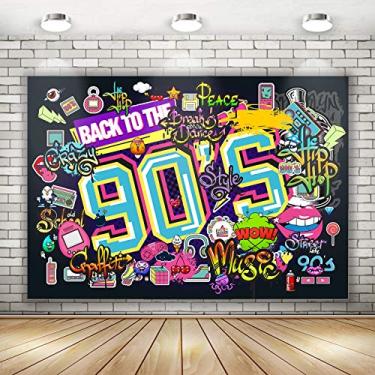 Imagem de Back to The 90's Backdrop for Party | Pano de fundo com tema dos anos 90 Hip Hop Graffiti Back to 90's Party Banner | Decorações de parede de festa temática dos anos 90 para adultos música hip hop