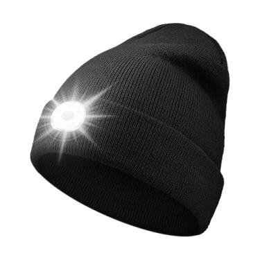 Imagem de Gorro unissex com luz, chapéu com luz embutida USB recarregável, presentes para homens, pai, pai, marido, ele, Preto, Tamanho �nica