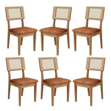 Imagem de Kit 6 Cadeiras com Assento Estofado Encosto em Tela 100% MDF Freijó Ve