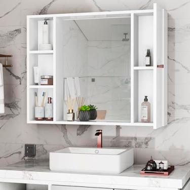 Imagem de Espelheira Talia Porta Prateleira Organizadora Espelho Decorativo Armarinho Banheiro Suspenso (Branco)