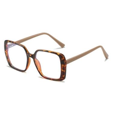 Imagem de Armação de óculos retrô transparente anti-luz azul feminina, moderna, com dobradiça de mola, masculina (café leopardo)