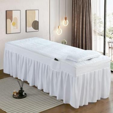Imagem de Salão de Beleza Massagem Lençol de Cama Saia de Cama Cor Sólida Capa de Cama Espessada Amigável à Pele Confortável Colcha com Bolsos Laterais Massagem Fumigação Spa Roupa de Cama Lençóis Branco||70