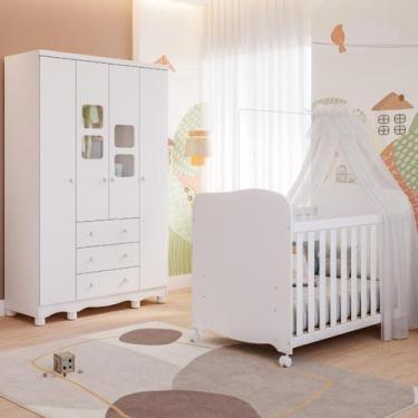 Imagem de Quarto de Bebê Completo Uli com Guarda Roupa 4 Portas 3 Gavetas e Berç