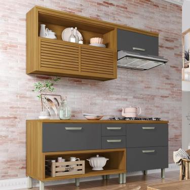 Imagem de Cozinha Compacta Nesher Princesa Com 4 Portas 3 Gavetas E 7 Prateleiras Freijo E Grafite