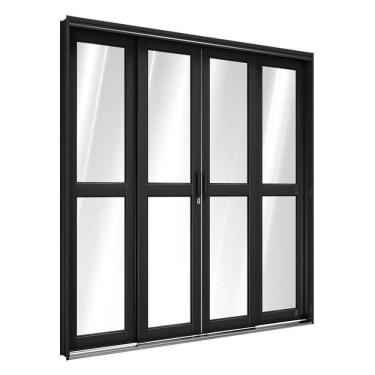 Imagem de Porta De Aço De Correr Central 4 Folhas 213X200Cm Aço Pronto Riobras Preto