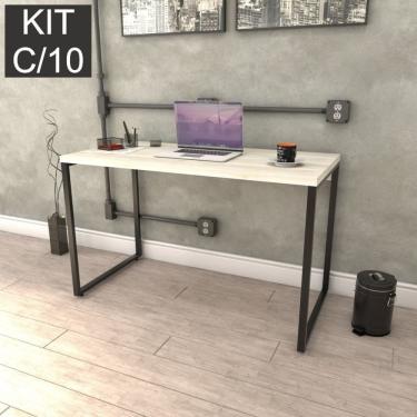 Imagem de Kit Com 10 Escrivaninhas Kuadra 120Cm Estilo Industrial Compace Snow/Preto