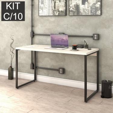 Imagem de Kit Com 10 Escrivaninhas Kuadra 135Cm Estilo Industrial Compace Snow/Preto