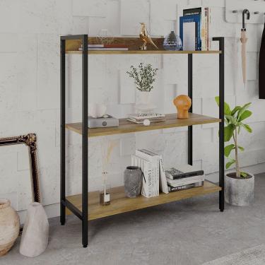 Imagem de Estante Para Livros Industrial Aço Multiuso 3 Prateleiras 104Cm Active Yescasa Mel