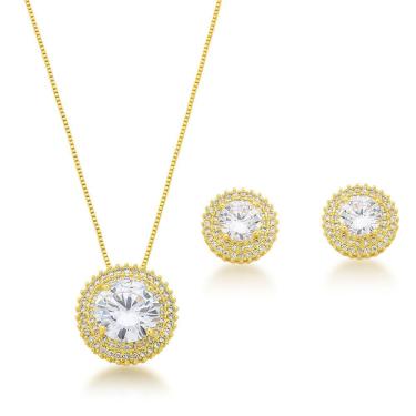 Imagem de Conjunto Colar eBrincos Ponto De Luz Banhado A Ouro 18k Cristal