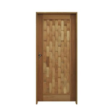 Imagem de Kit Porta De Madeira Pivotante 210X92Cm Batente 14Cm Fechadura 803 Eucalipto