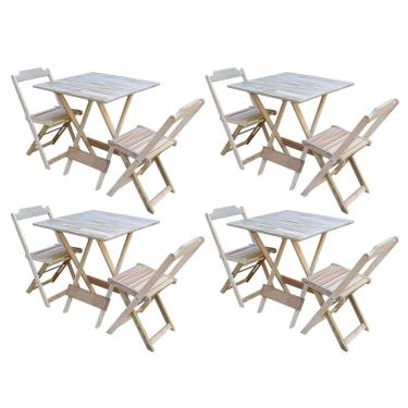 Imagem de Kit 4 Conjuntos De Mesa Dobravel Com 2 Cadeiras De Madeira 70x70 Ideal Para Bar E Restaurante - Sem