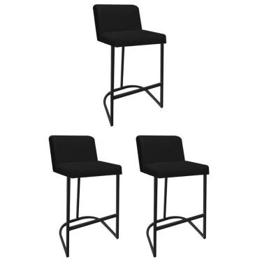 Imagem de Kit 03 Banquetas Com Encosto Confort Bistrô Cozinha Ferro Preto Sintético Preto - Amey Decor