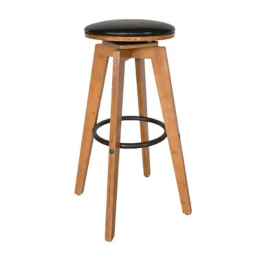 Imagem de Banqueta Giratória Linhares Rivatti Em Madeira E Assento Em Poliuretano (pu) Preto Base Em Madeira E