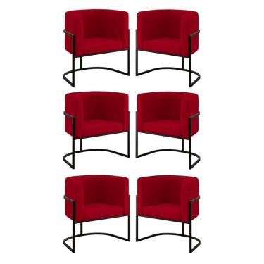 Imagem de Kit 06 Poltronas Lua Sala Decorativa Base De Ferro Black Vermelho