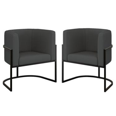 Imagem de Kit 2 Cadeiras Poltrona Lua Corino Preto Balaqui Cinza