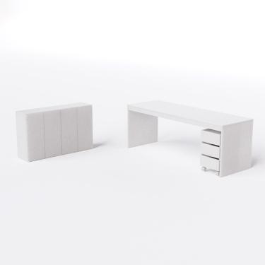 Imagem de Mesa Reta Com Engrosso 180cm Com Gaveteiro E Armários Baixos branco