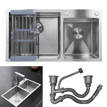 Imagem de Cuba Dupla Cozinha Goumert Aço Inox Escovado Escorredor Luxo Lava Louça Casa Balcao Pia Torneira Limpeza Area Externa