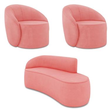 Imagem de Sofá 3 Lugares Orgânico 180cm Morgan E 2 Poltronas Lua Suede Rosê D03 - D'rossi