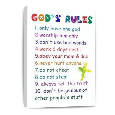 Imagem de Arte de parede em tela 10 mandamentos para crianças, decoração colorida das regras de Deus, presente de escola dominical, berçário, sala de aula, quarto, pôster dez mandamentos emoldurados 20 x 30 cm