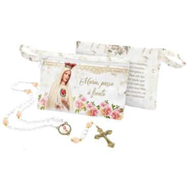 Imagem de Terço Nossa Senhora de Fátima Pérola Na Bolsinha Com Zíper